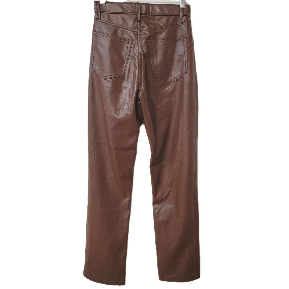 Abercrombie & Fitch 90s Straight Faux Leather Pants Brown Ultra High Rise... - Picture 4 of 8